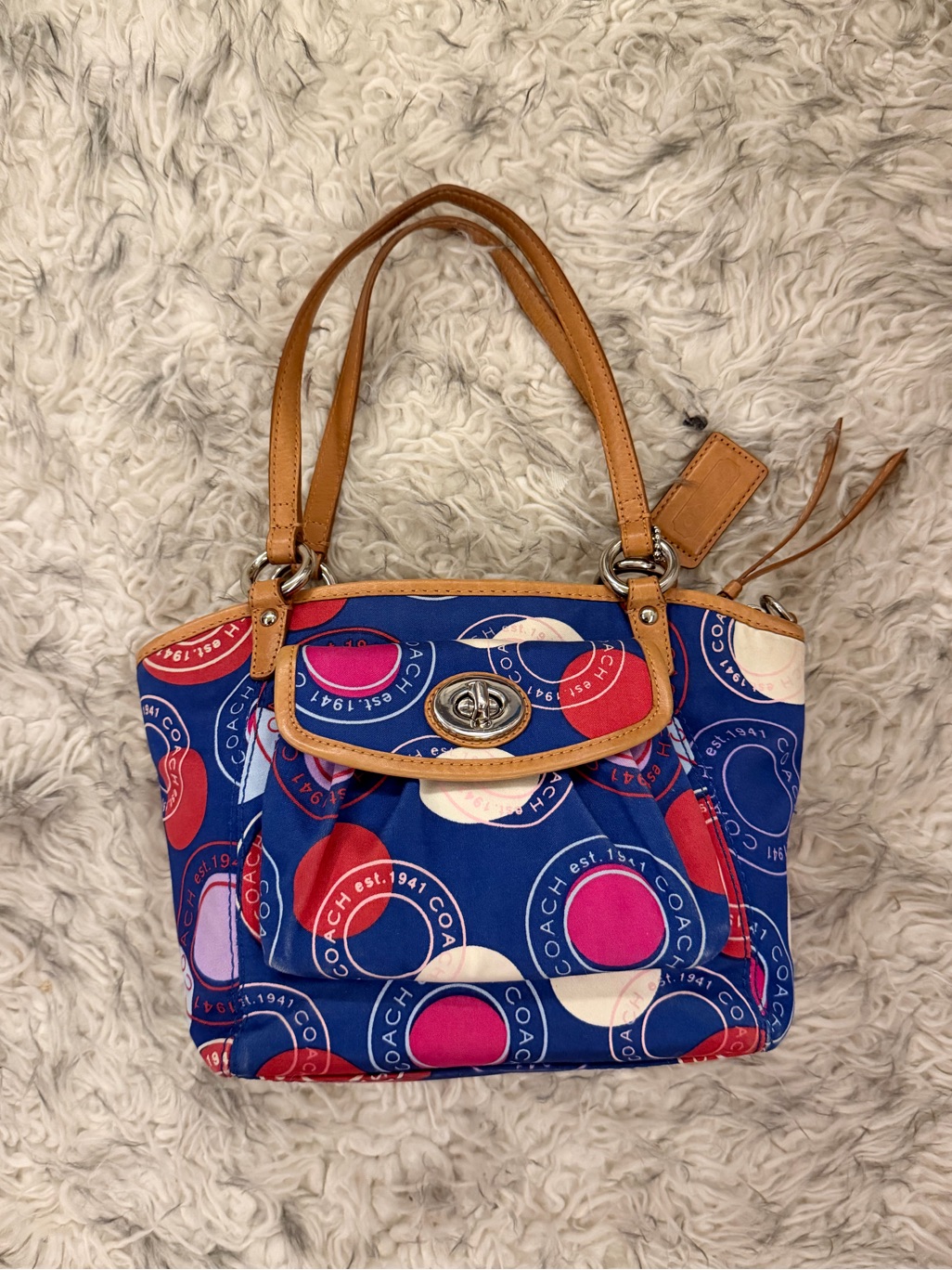 Coach ‘Leah’ Signature Op Art Satin Bag - Blue / Red